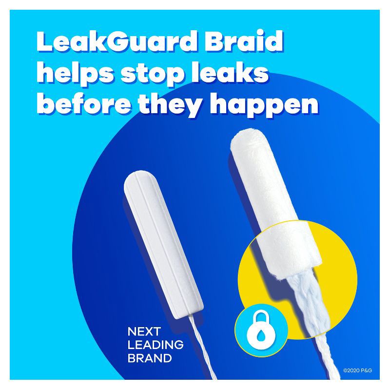 slide 3 of 9, Tampax Pearl Tampons Regular Absorbency with LeakGuard Braid - Unscented- 50ct, 50 ct