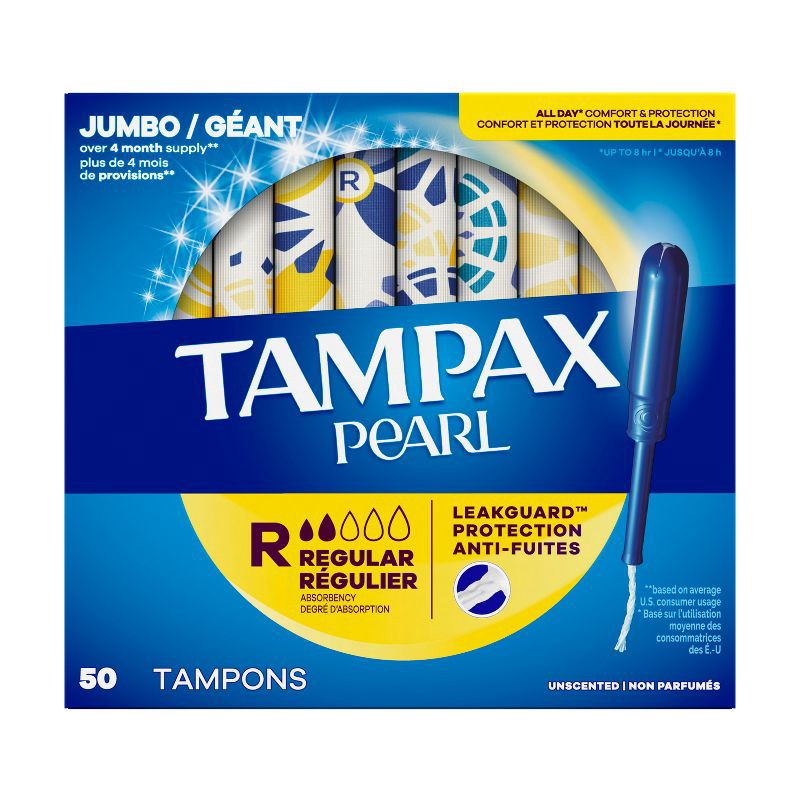 slide 14 of 14, Tampax Pearl Tampons Regular Absorbency with LeakGuard Braid - Unscented- 50ct, 50 ct
