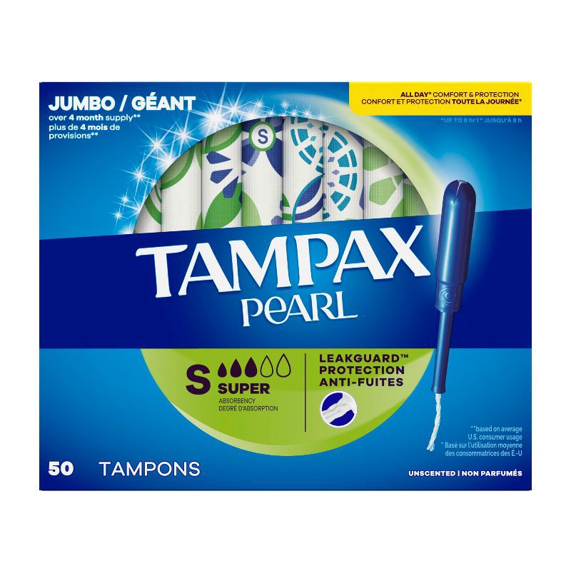 slide 14 of 14, Tampax Pearl Tampons Super Absorbency with LeakGuard Braid - Unscented - 50ct, 50 ct