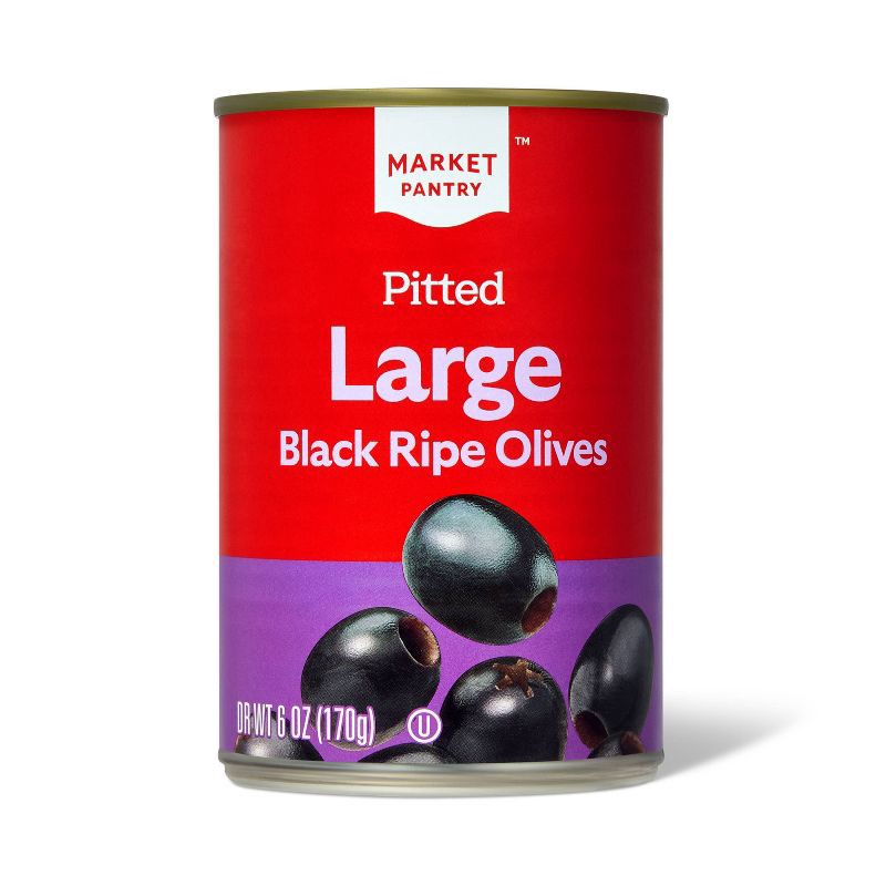 slide 1 of 3, Pitted Large Black Ripe Olives - 6oz - Market Pantry™, 6 oz