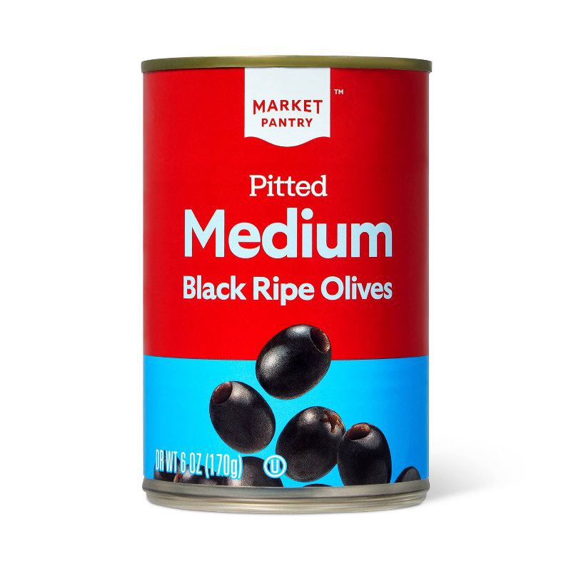 slide 1 of 3, Medium Pitted Black Olives - 6oz - Market Pantry™, 6 oz