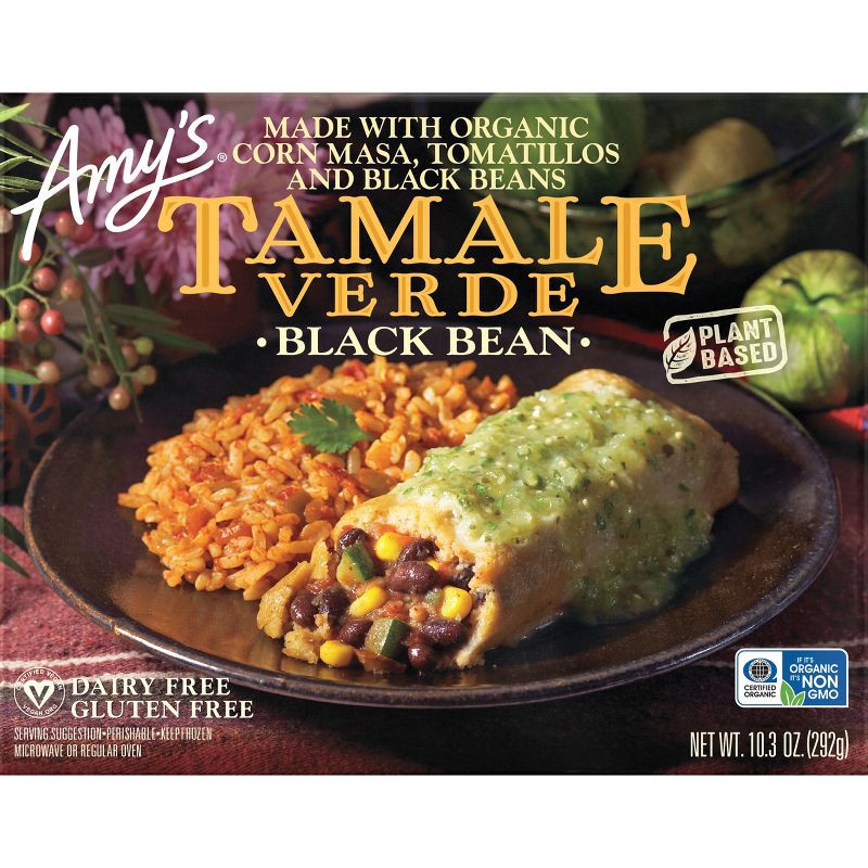 slide 4 of 5, Amy's Organic Gluten Free Vegan Frozen Corn Masa, Tomatillos and Black Beans Tamale Verde - 9oz, 9 oz