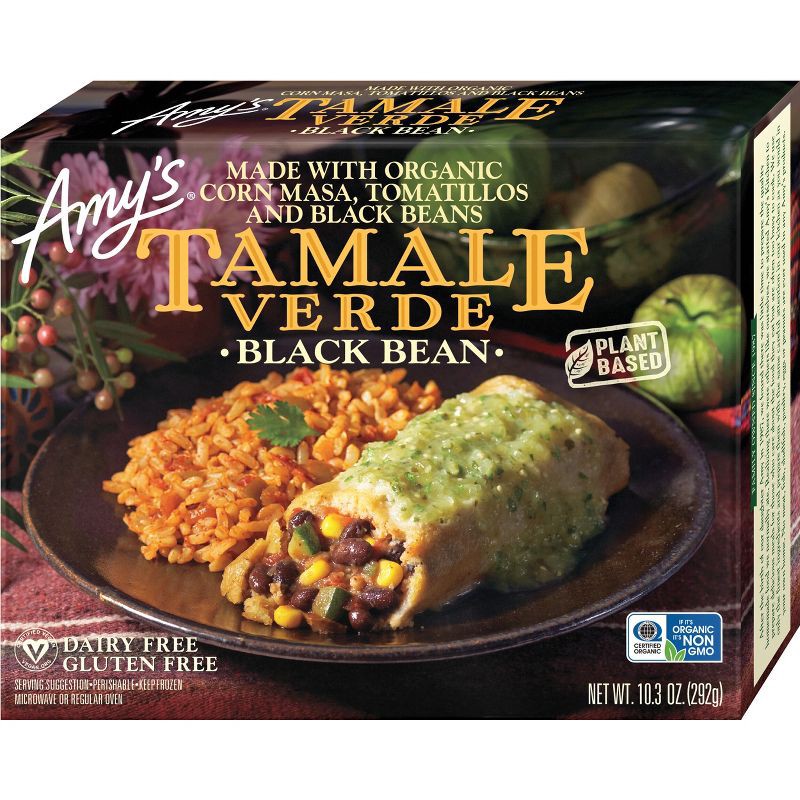 slide 1 of 5, Amy's Organic Gluten Free Vegan Frozen Corn Masa, Tomatillos and Black Beans Tamale Verde - 9oz, 9 oz