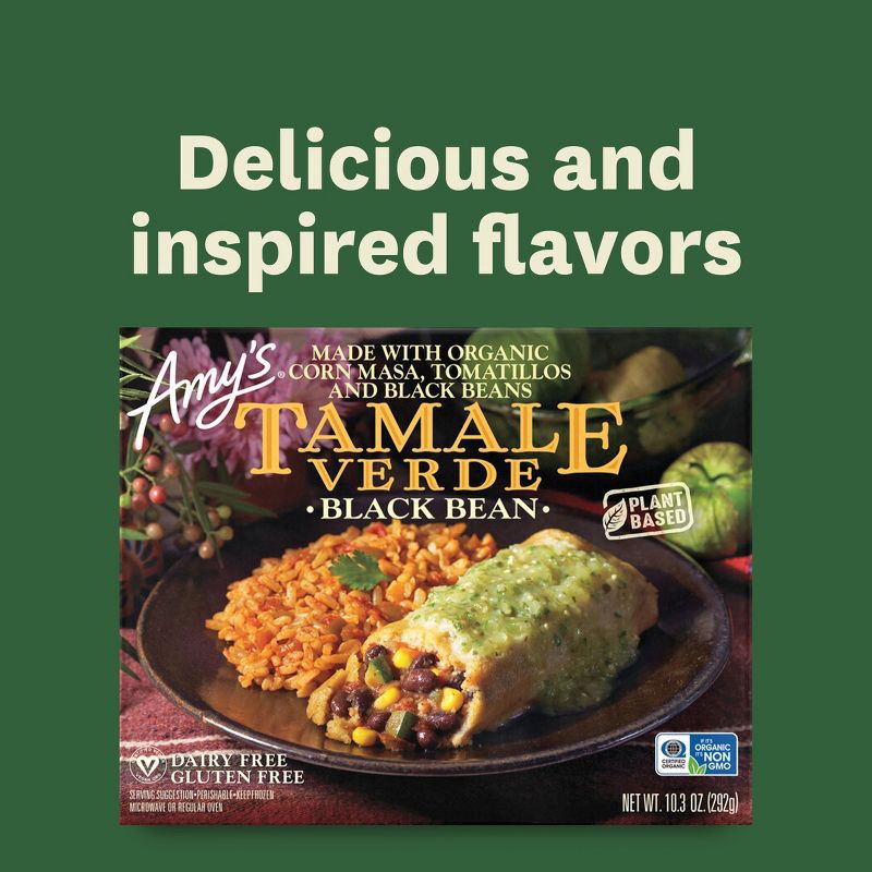 slide 9 of 11, Amy's Organic Gluten Free Vegan Frozen Corn Masa, Tomatillos and Black Beans Tamale Verde - 9oz, 9 oz