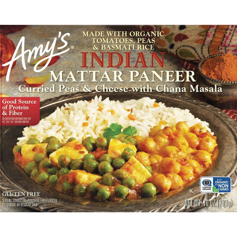 slide 4 of 4, Amy's Frozen Indian Mattar Paneer Non-GMO, Gluten Free - 10 oz., 10 oz