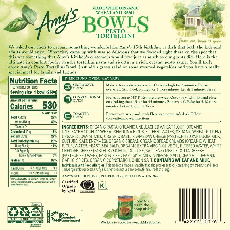 slide 3 of 4, Amy's Frozen Pesto Tortellini Bowls - 9.5oz, 9.5 oz