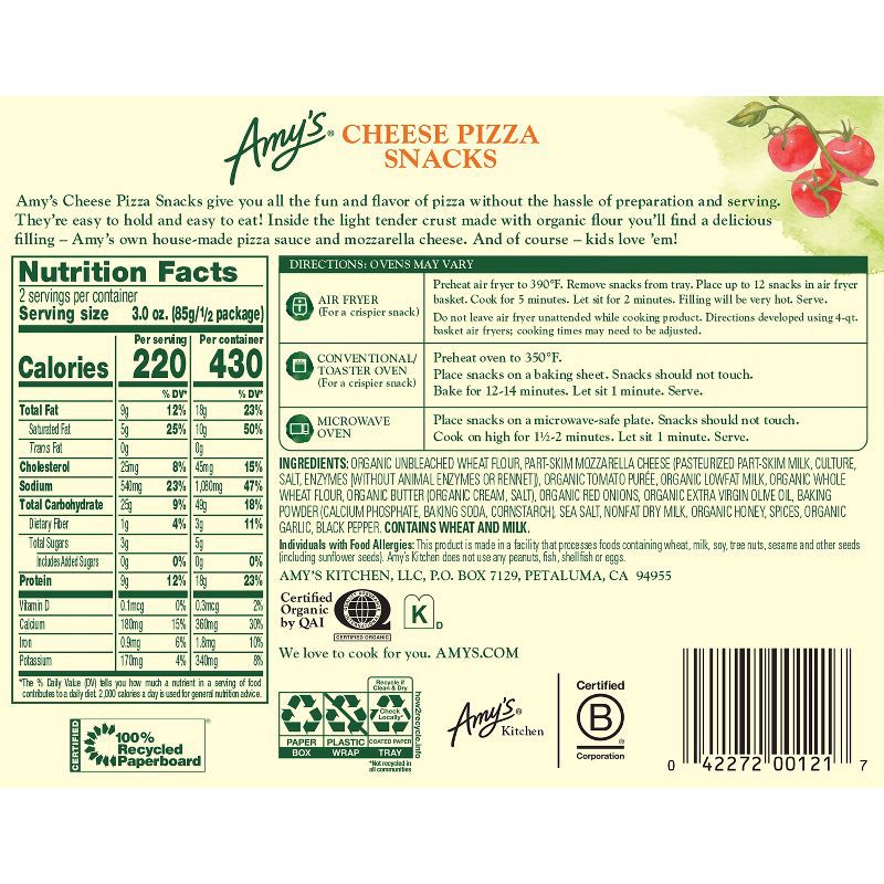 slide 2 of 11, Amy's Frozen Cheese Pizza Snacks - 6oz, 6 oz