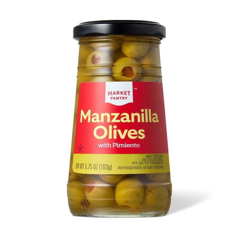 slide 1 of 3, Manzanilla Olives with Pimiento - 5.75oz - Market Pantry™, 5.75 oz