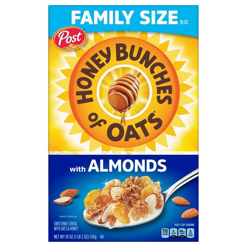 slide 2 of 10, Post Honey Bunches of Oats with Almonds Breakfast Cereal - 18oz, 18 oz