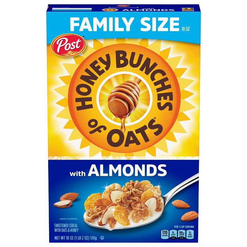 slide 1 of 12, Honey Bunches of Oats Honey Bunches With Almonds Breakfast Cereal - 18oz - Post, 18 oz