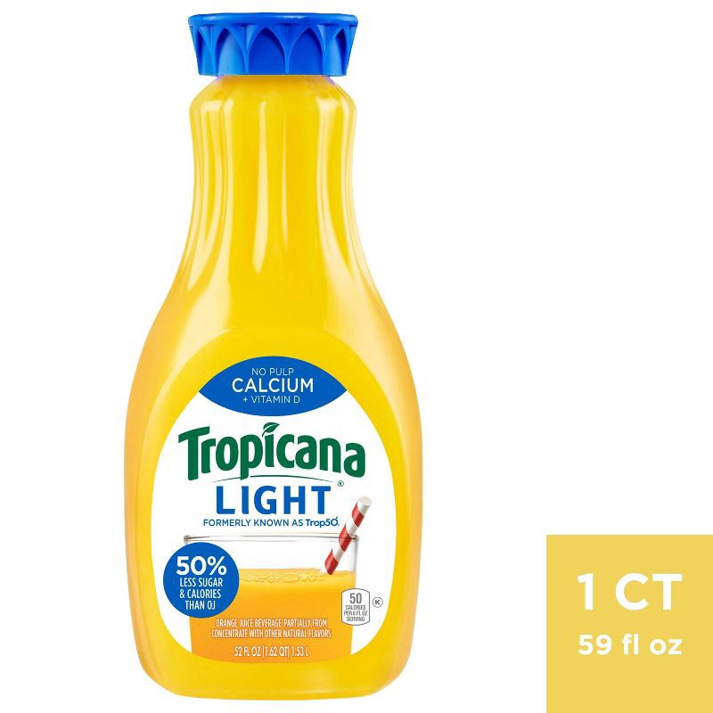 slide 1 of 3, Tropicana Trop50 Calcium + Vitamin D No Pulp Orange Juice - 52 fl oz, 52 fl oz