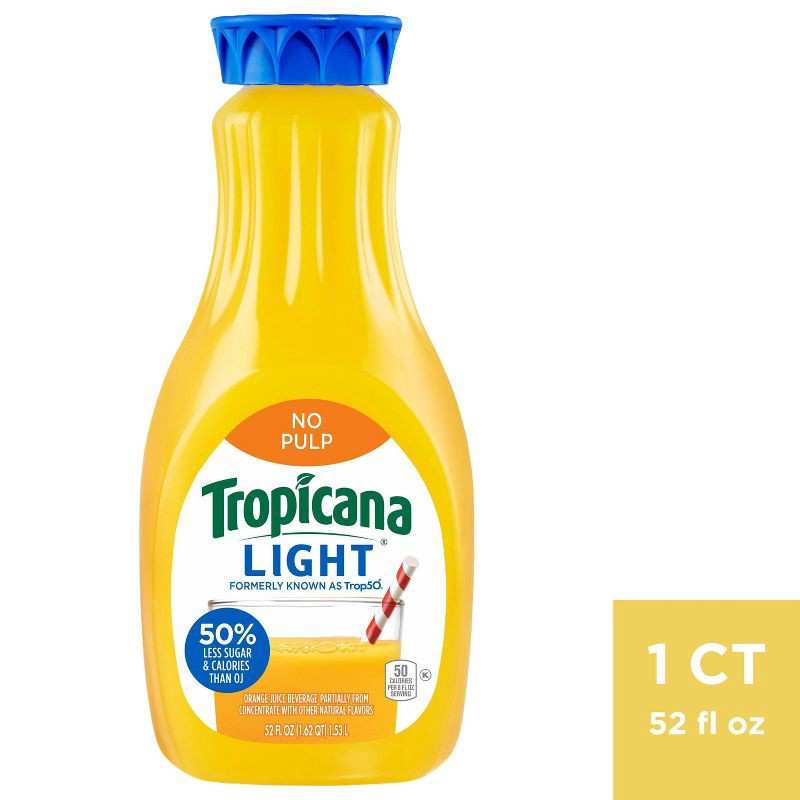 slide 1 of 3, Tropicana Trop50 No Pulp Orange Juice - 52 fl oz, 52 fl oz