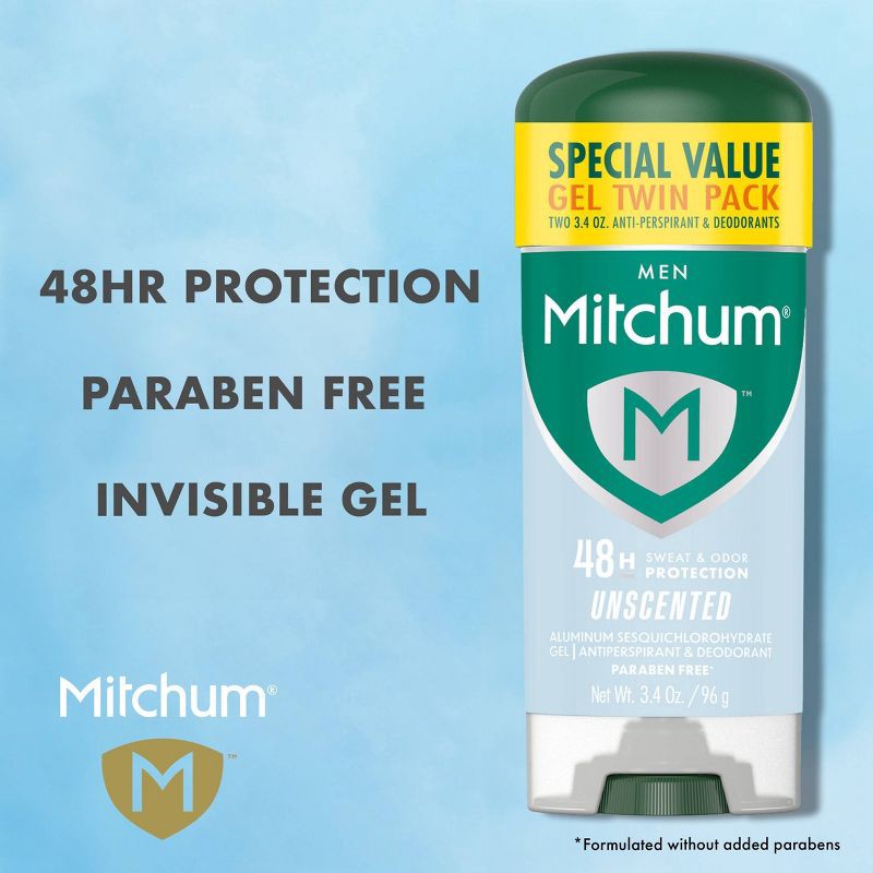 slide 4 of 9, Mitchum Men's Triple Odor Protection Antiperspirant & Deodorant Gel - Unscented - 3.4oz/2pk, 2 ct; 3.4 oz