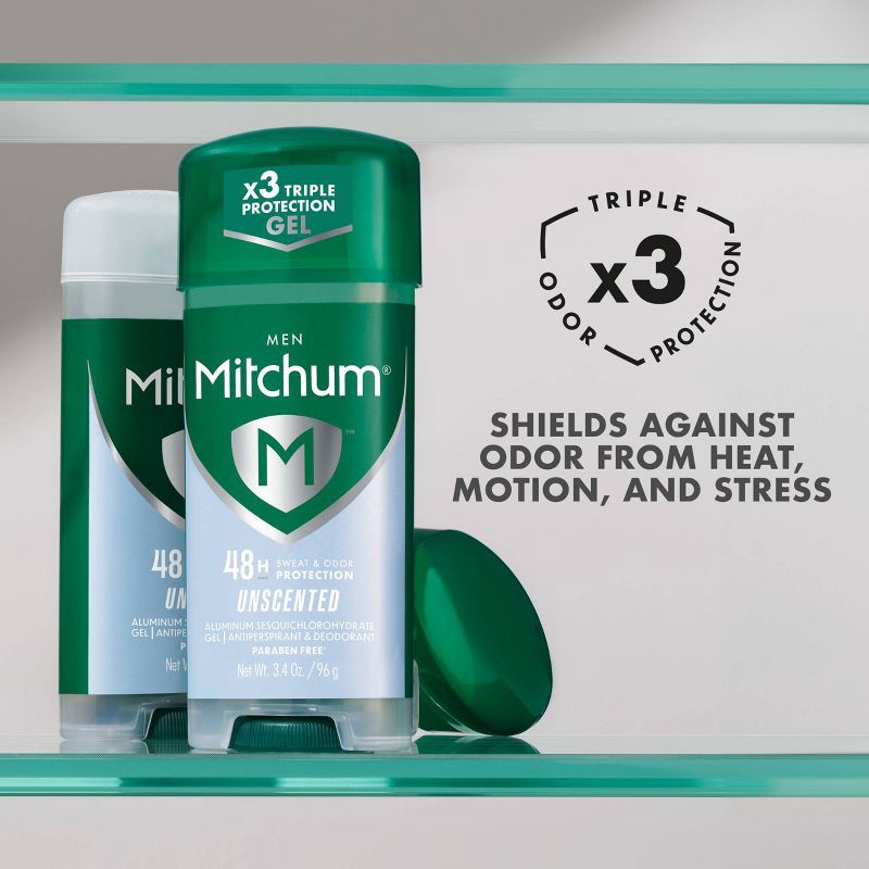 slide 5 of 9, Mitchum Men's Triple Odor Protection Antiperspirant & Deodorant Gel - Unscented - 3.4oz/2pk, 2 ct; 3.4 oz