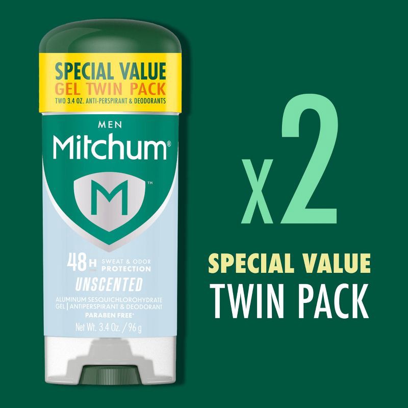 slide 8 of 9, Mitchum Men's Triple Odor Protection Antiperspirant & Deodorant Gel - Unscented - 3.4oz/2pk, 2 ct; 3.4 oz