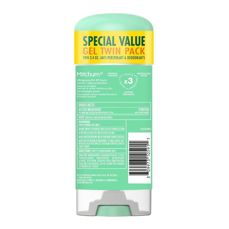 slide 2 of 9, Lady Mitchum Mitchum Women's Triple Odor Protection Antiperspirant & Deodorant Gel - Shower Fresh - 3.4oz/2pk, 2 ct; 3.4 oz