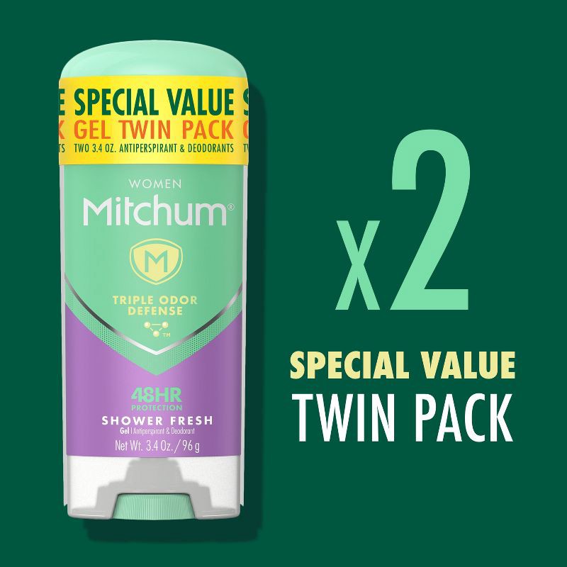 slide 4 of 9, Lady Mitchum Mitchum Antiperspirant Deodorant Stick for Women, Triple Odor Defense Gel, 48 Hr Protection - Shower Fresh - 3.4oz/2pk, 2 ct; 3.4 oz