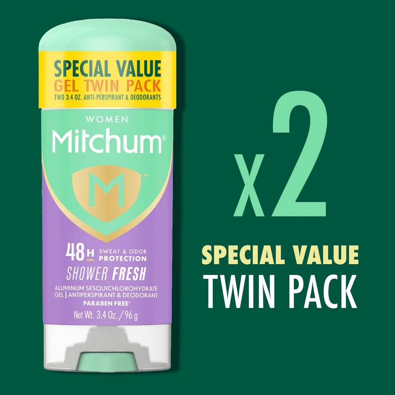 slide 6 of 9, Lady Mitchum Mitchum Women's Triple Odor Protection Antiperspirant & Deodorant Gel - Shower Fresh - 3.4oz/2pk, 2 ct; 3.4 oz