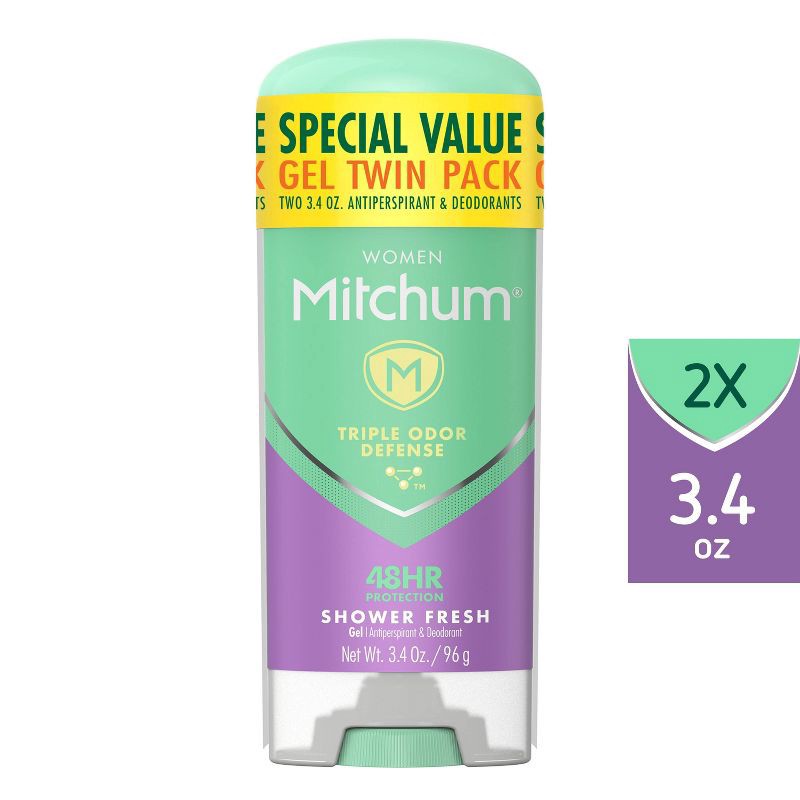 slide 1 of 9, Lady Mitchum Mitchum Antiperspirant Deodorant Stick for Women, Triple Odor Defense Gel, 48 Hr Protection - Shower Fresh - 3.4oz/2pk, 2 ct; 3.4 oz