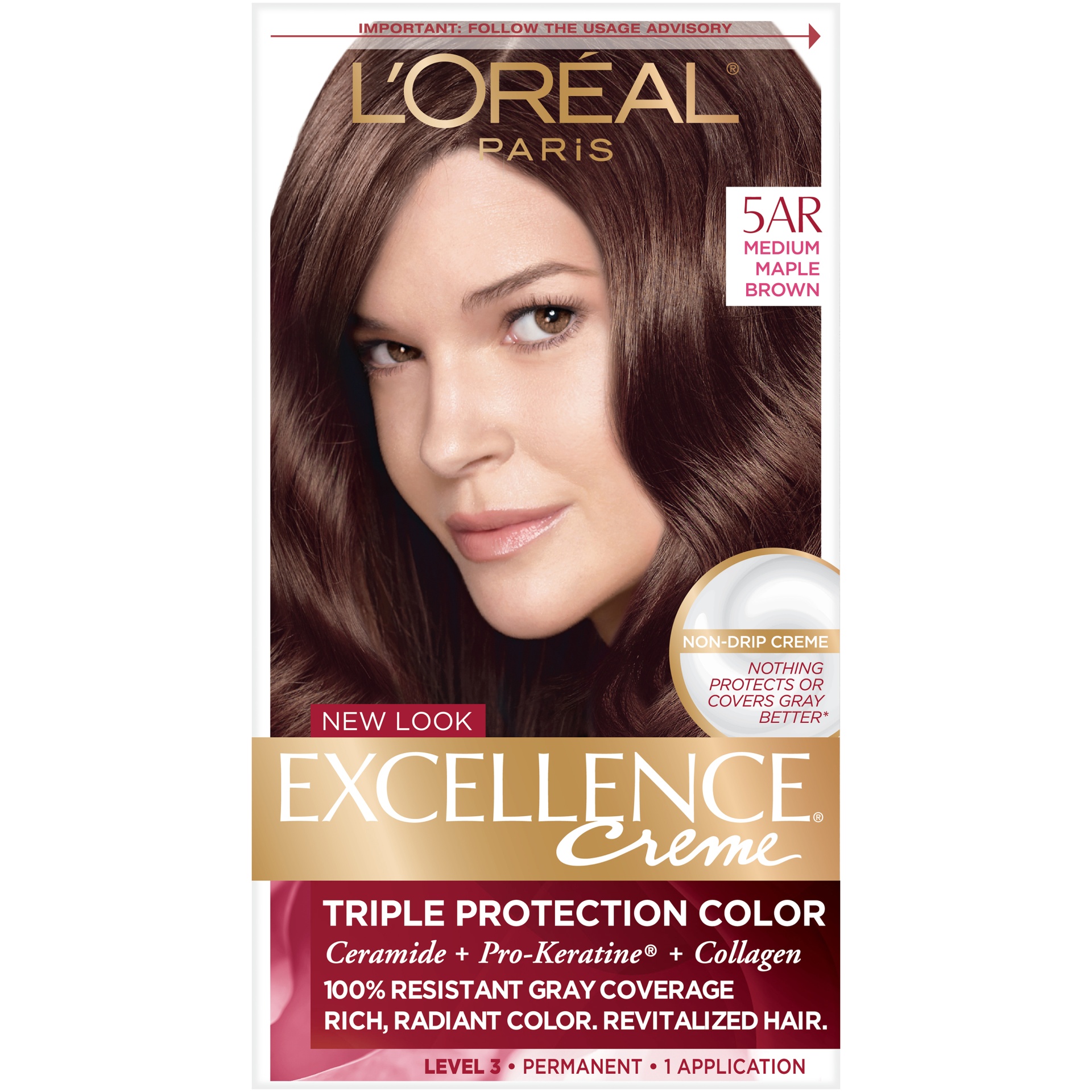 slide 2 of 8, L'Oréal Excellence Triple Protection Permanent Hair Color - 6.3 fl oz - 5AR M Maple Brown, 1 ct