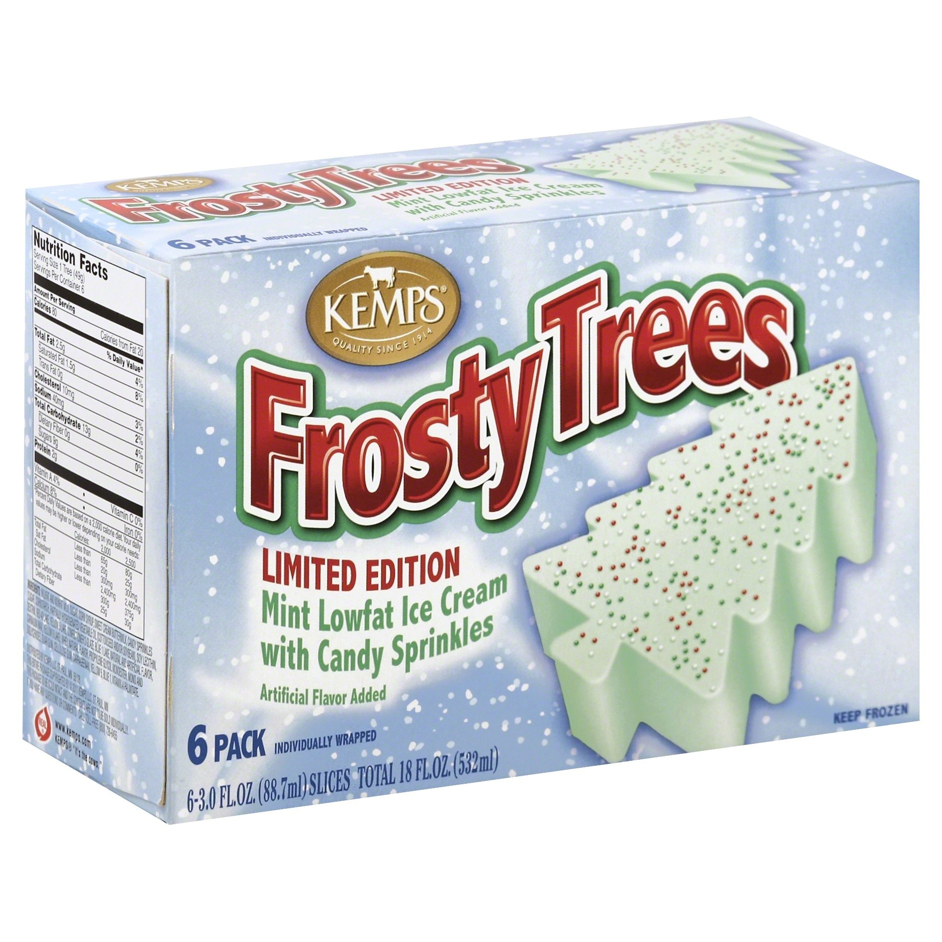slide 1 of 8, Kemps Frosty Trees Mint Lowfat Ice Cream With Candy Sprinkles Slices, 6 ct; 3 fl oz