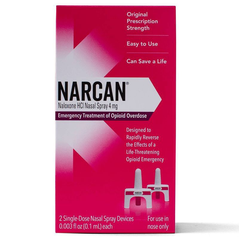 slide 1 of 7, NARCAN Naloxone HCl Nasal Spray 4mg - 2 devices, 2 ct
