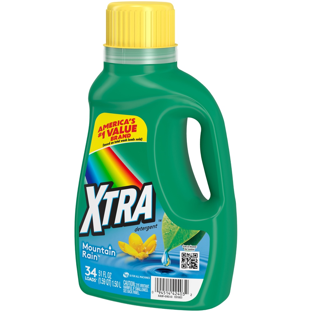 slide 3 of 3, Xtra 2x Liquid Detergent, Mountain Rain, 51 fl oz