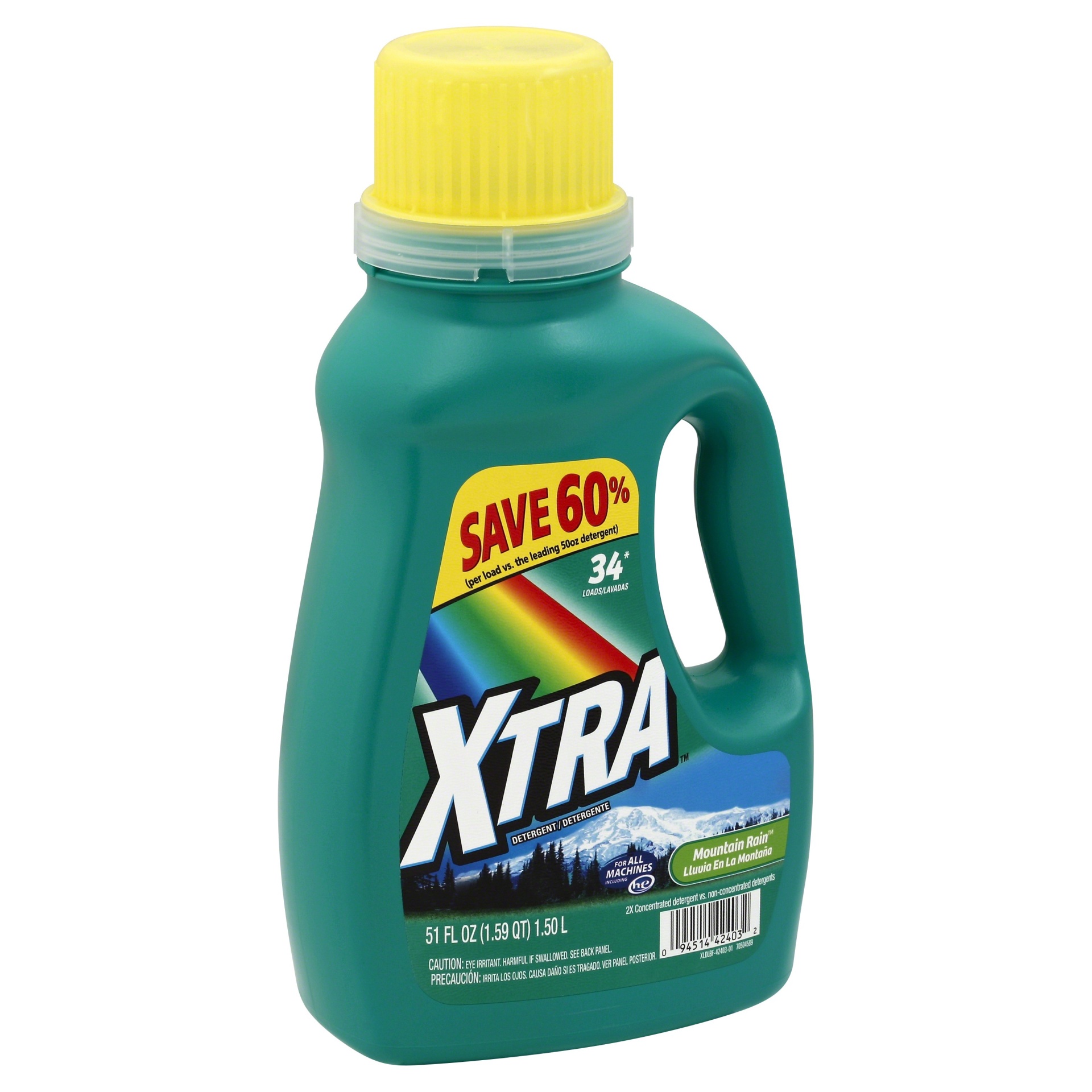 slide 1 of 3, Xtra 2x Liquid Detergent, Mountain Rain, 51 fl oz