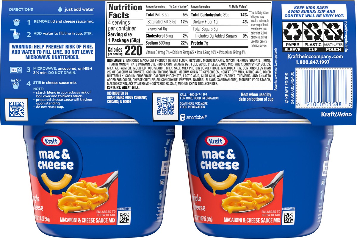 Kraft Triple Cheese Mac And Cheese Cups Easy Microwavable Dinner