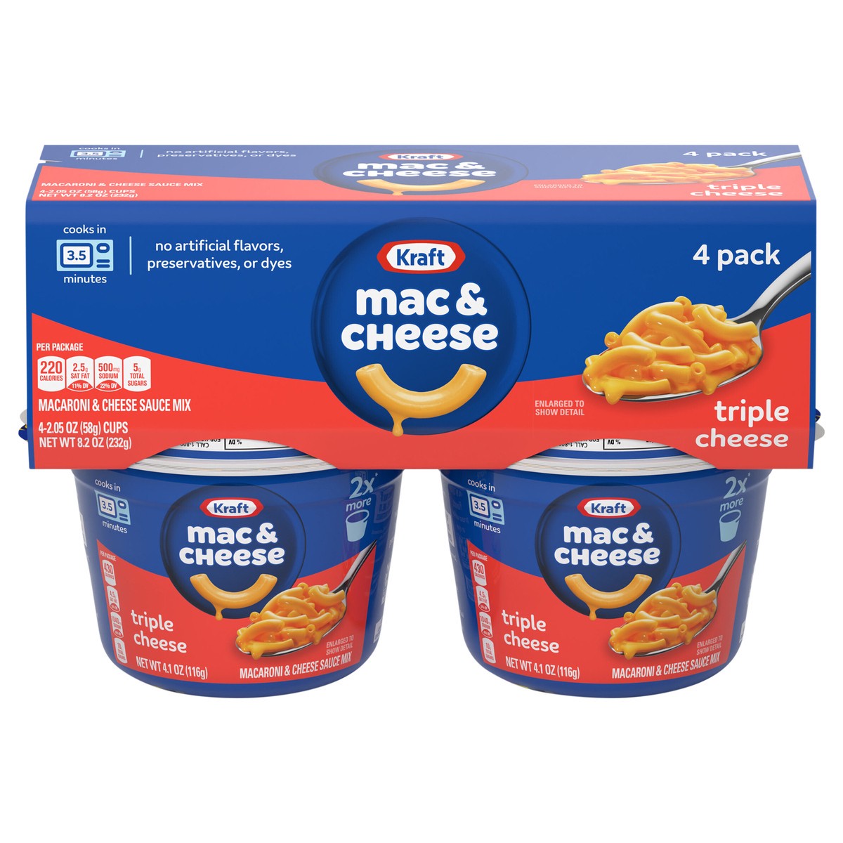 slide 1 of 9, Kraft Triple Cheese Mac & Cheese Macaroni and Cheese Dinner, 4 ct Pack, 2.05 oz Cups, 4 ct