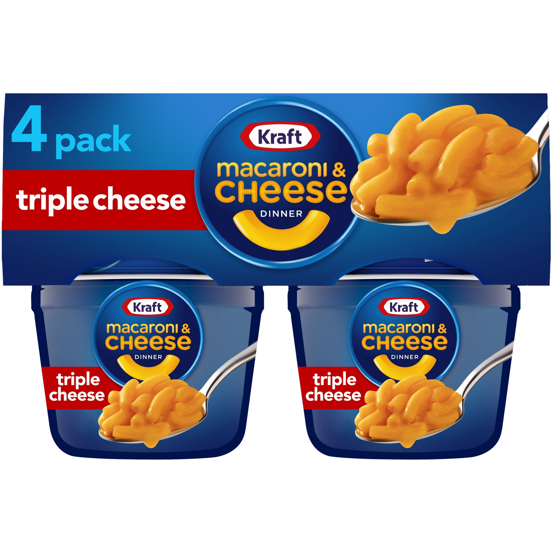 slide 1 of 11, Kraft Triple Cheese Macaroni & Cheese Easy Microwavable Dinner Pack Cups, 4 ct; 2.05 oz