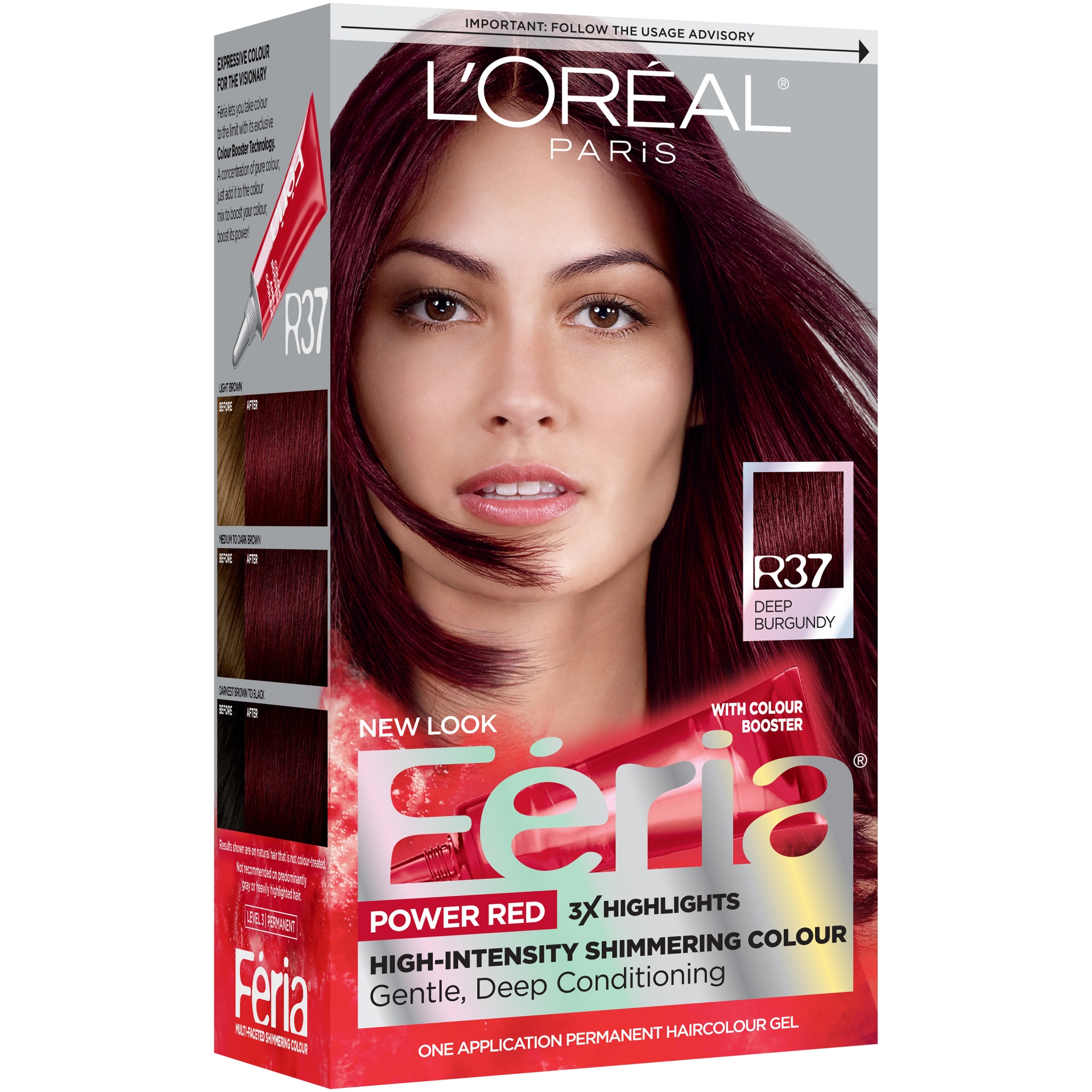 slide 7 of 7, L'Oréal Paris Feria Multi-Faceted Shimmering Color Power Reds - R37 Deep Burgundy, 1 ct