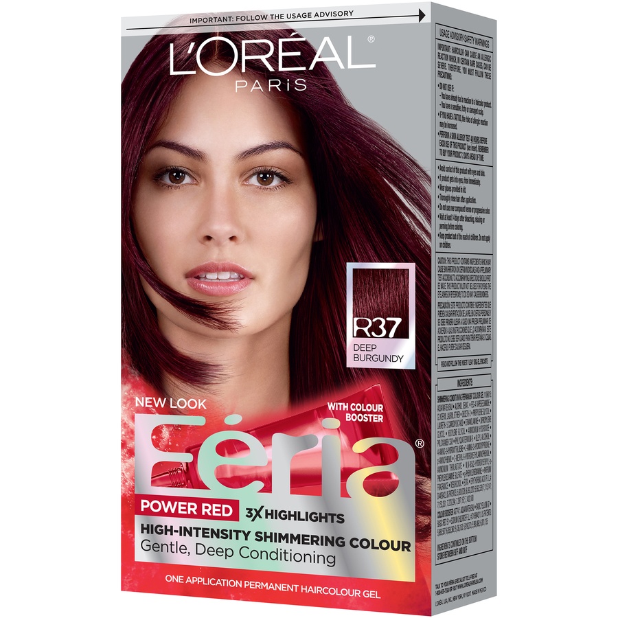 slide 3 of 7, L'Oréal Paris Feria Multi-Faceted Shimmering Color Power Reds - R37 Deep Burgundy, 1 ct