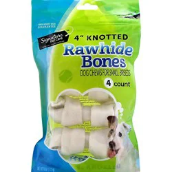 Signature Pet Care Dog Treat Natural Rawhide Bones Knotted 4 Inch - 4 Count