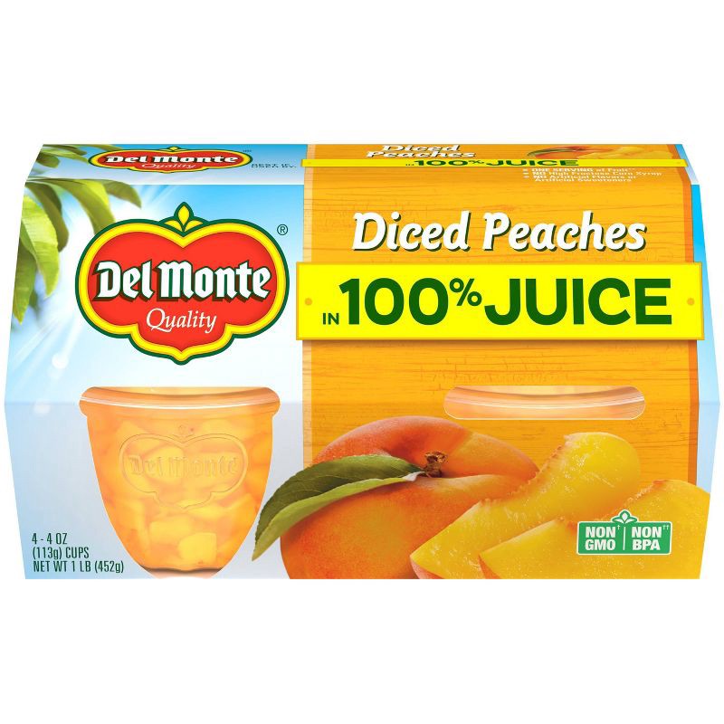 slide 1 of 6, Del Monte Diced Peaches In 100% Juice Fruit Cups - 4ct/16oz, 4 ct; 16 oz