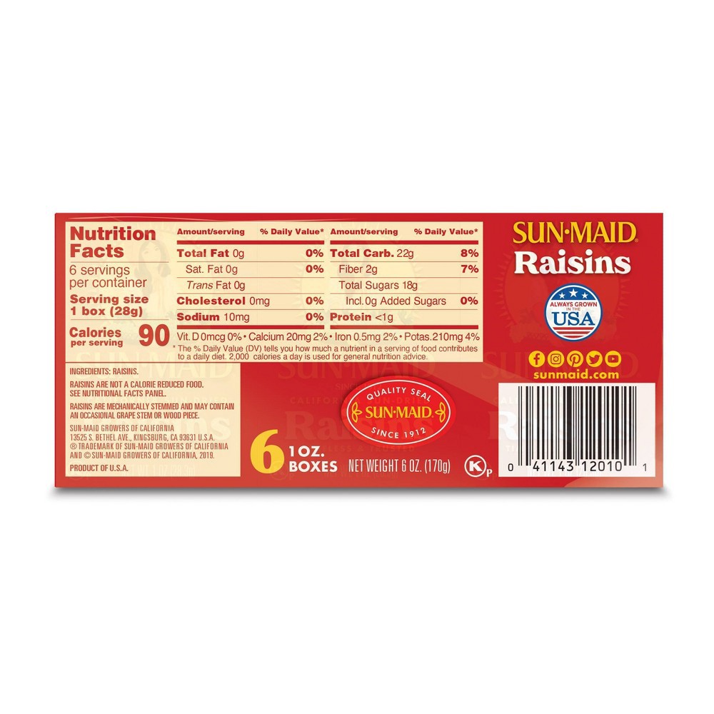 slide 10 of 11, Sun-Maid Sun-Dried Raisins 6 - 1 oz Boxes, 6 ct; 1 oz