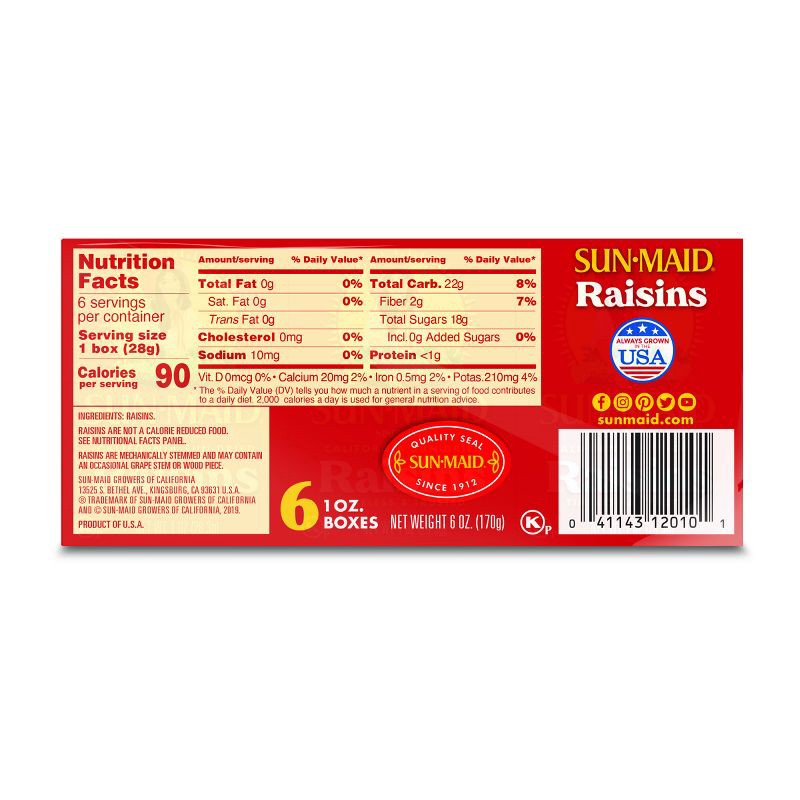slide 2 of 8, Sun-Maid California Sun-Dried Raisins - 1oz/6ct, 1 oz, 6 ct