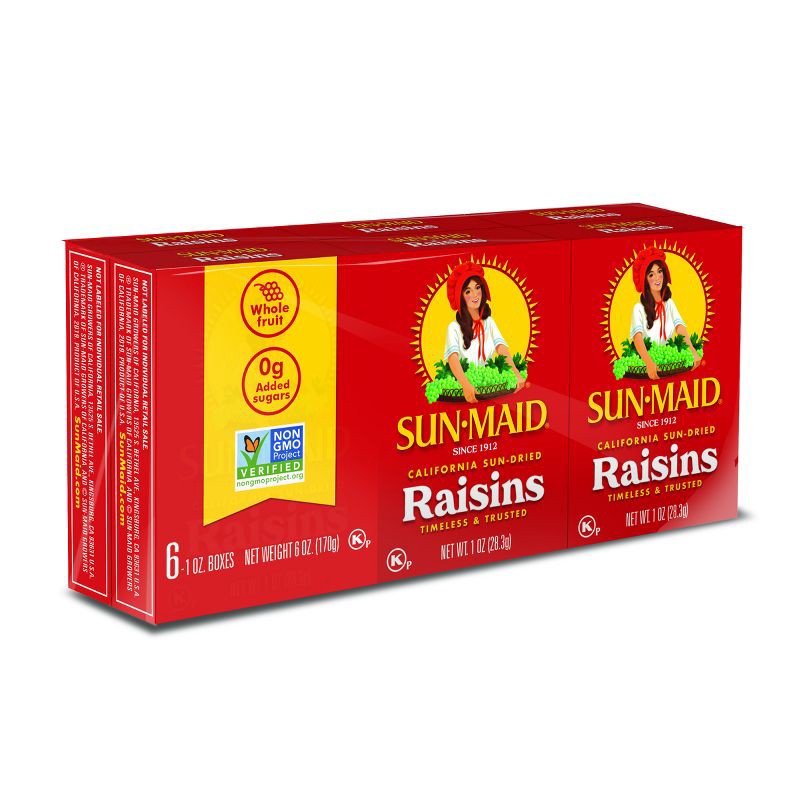 slide 3 of 8, Sun-Maid California Sun-Dried Raisins - 1oz/6ct, 1 oz, 6 ct