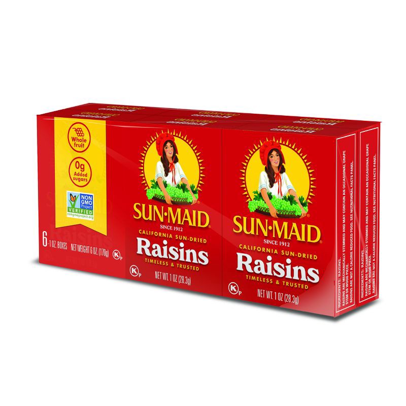slide 4 of 8, Sun-Maid California Sun-Dried Raisins - 1oz/6ct, 1 oz, 6 ct