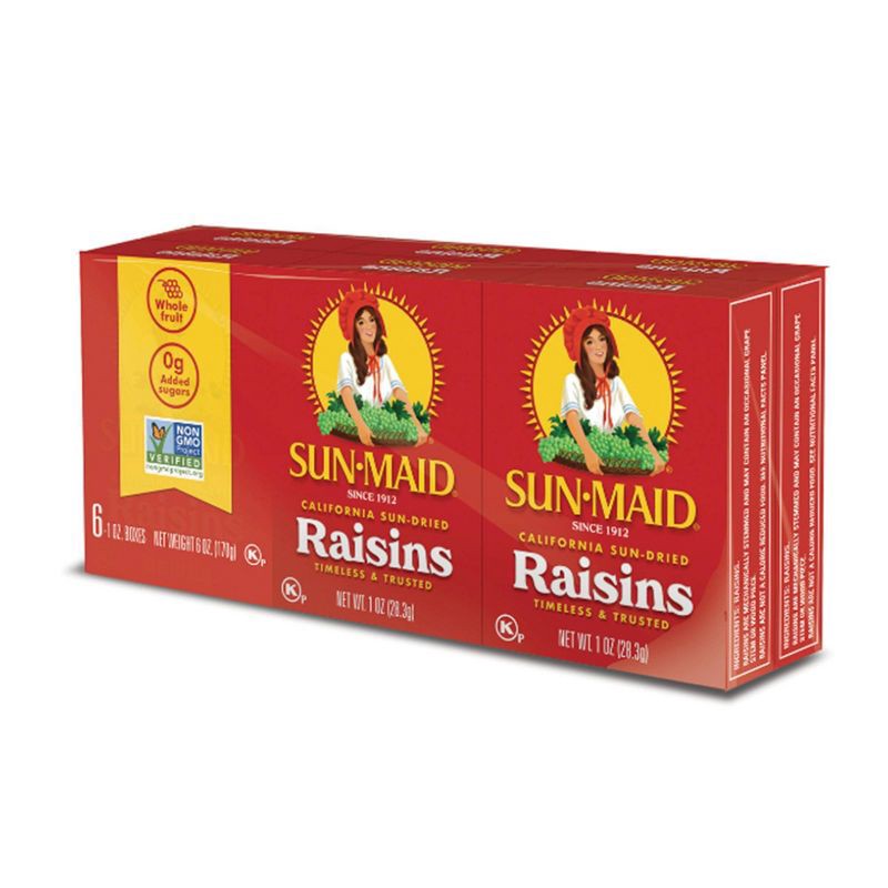 slide 4 of 10, Sun-Maid California Sun-Dried Raisins - 1oz / 6ct, 1 oz, 6 ct