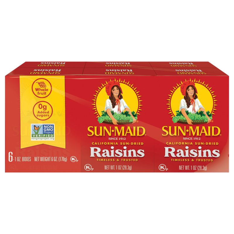 slide 1 of 10, Sun-Maid California Sun-Dried Raisins - 1oz / 6ct, 1 oz, 6 ct