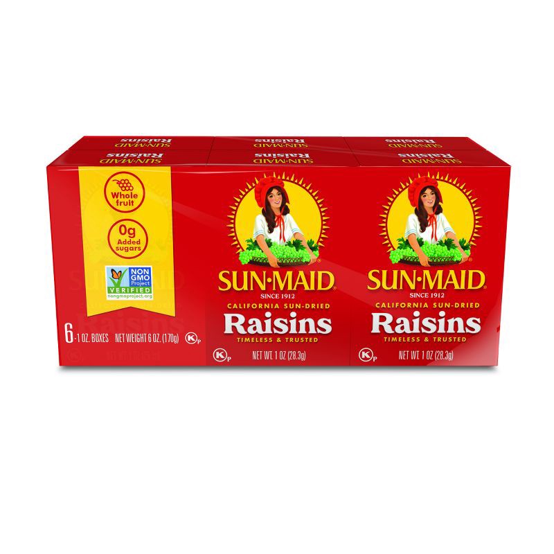 slide 6 of 8, Sun-Maid California Sun-Dried Raisins - 1oz/6ct, 1 oz, 6 ct