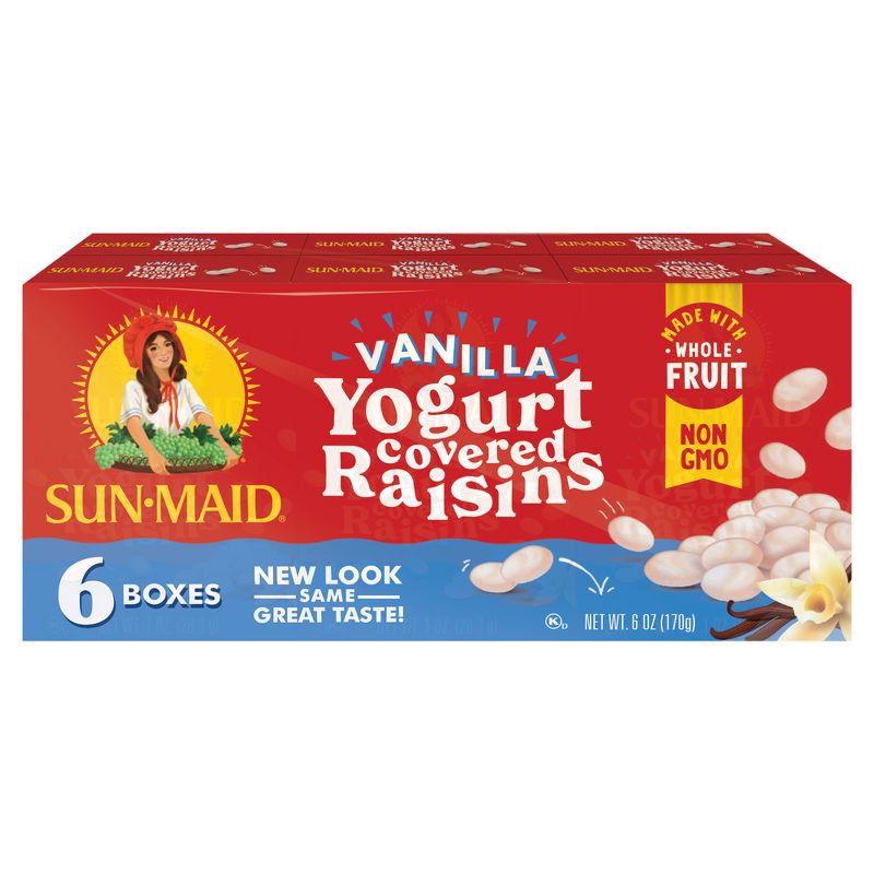 slide 1 of 11, Sun-Maid Vanilla Yogurt Covered Raisins - 1oz / 6ct, 1 oz, 6 ct