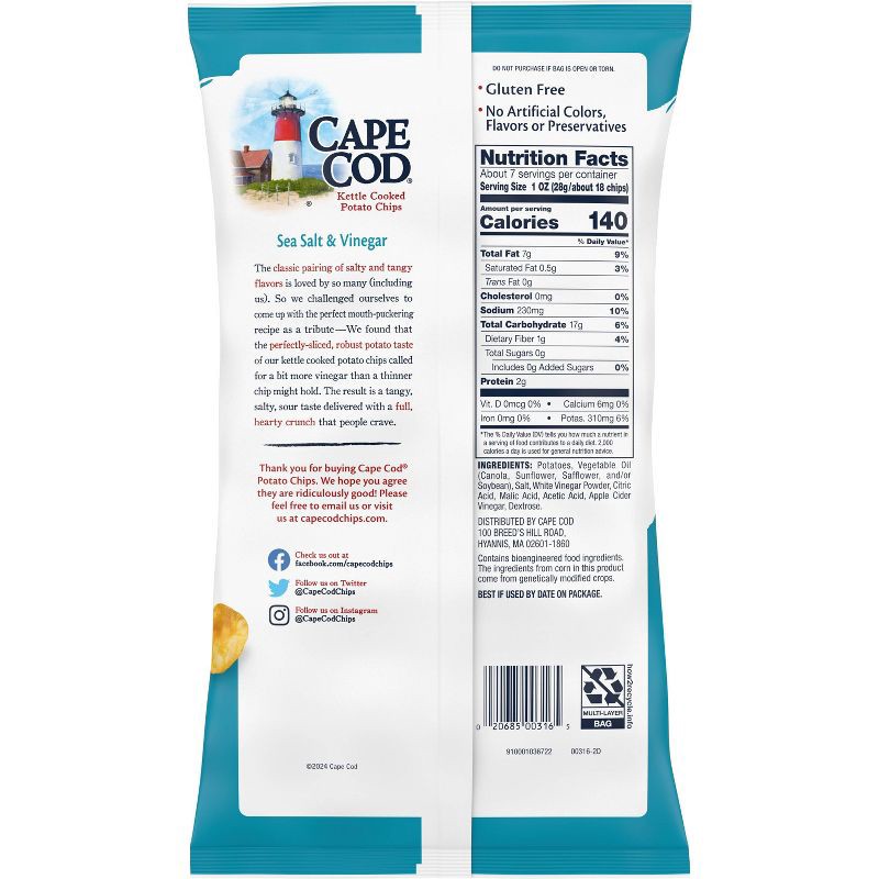 slide 2 of 6, Cape Cod Potato Chips Sea Salt and Vinegar Kettle Chips - 7.5oz, 7.5 oz