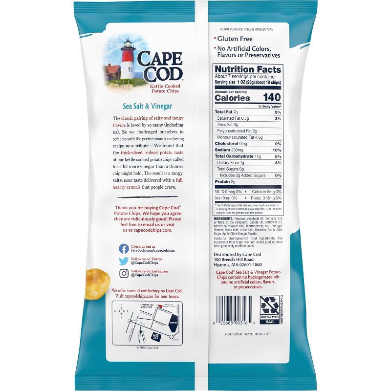 slide 6 of 8, Cape Cod Potato Chips Sea Salt and Vinegar Kettle Chips - 7.5oz, 7.5 oz