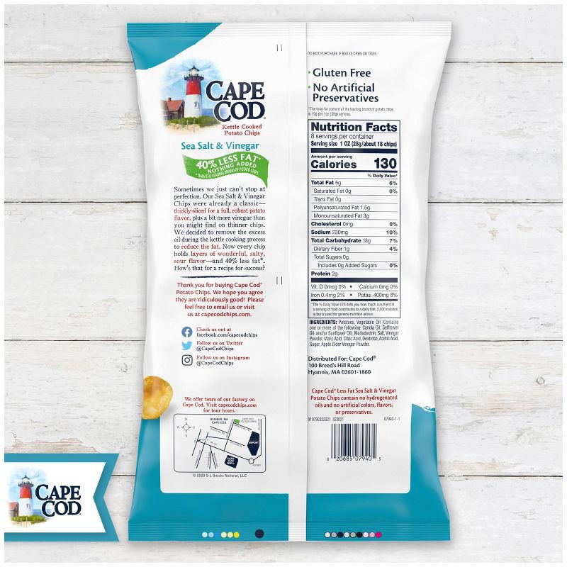 slide 3 of 8, Cape Cod Potato Chips Less Fat Sea Salt & Vinegar Kettle Chips - 7.5oz, 7.5 oz