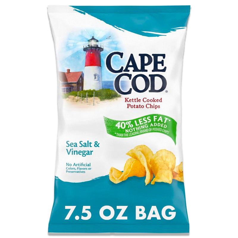 slide 1 of 8, Cape Cod Potato Chips Less Fat Sea Salt & Vinegar Kettle Chips - 7.5oz, 7.5 oz