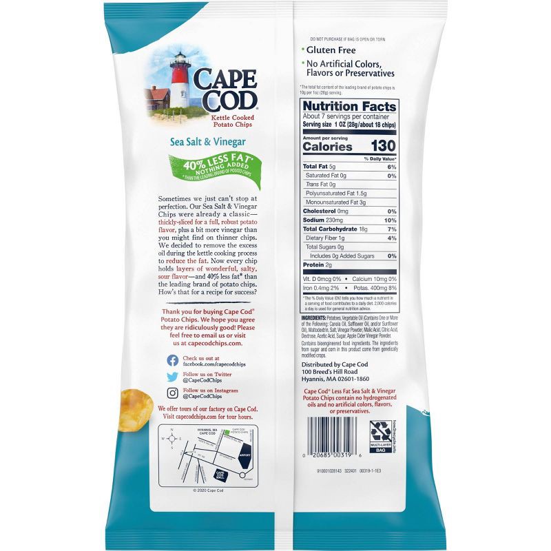 slide 8 of 8, Cape Cod Potato Chips Less Fat Sea Salt & Vinegar Kettle Chips - 7.5oz, 7.5 oz