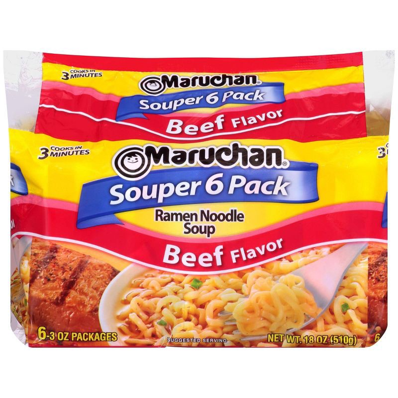 slide 2 of 6, Maruchan Souper 6-Pack Beef Ramen Noodle Soup - 18oz/6ct, 6 ct; 18 oz