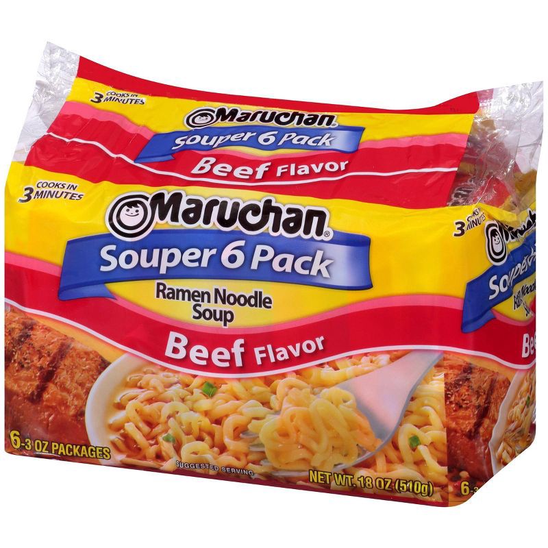slide 3 of 6, Maruchan Souper 6-Pack Beef Ramen Noodle Soup - 18oz/6ct, 6 ct; 18 oz
